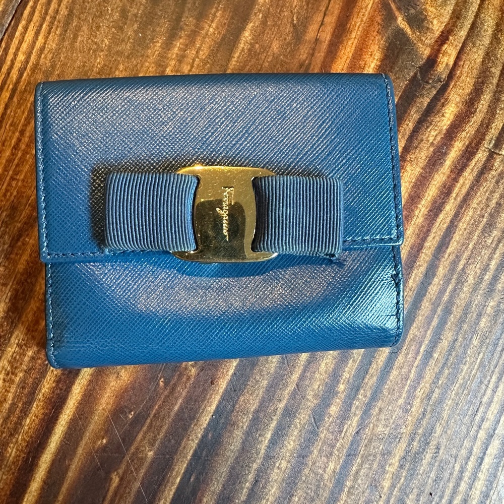 Salvatore Ferragamo Blue Wallet with Gold Accent